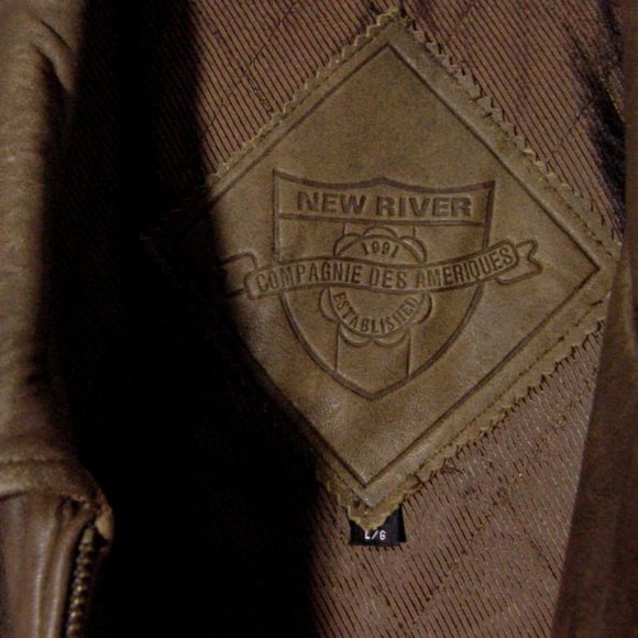 Vtg 90's Brown Leather "New River" Bomber jacket Sz L - Picture 12 of 13